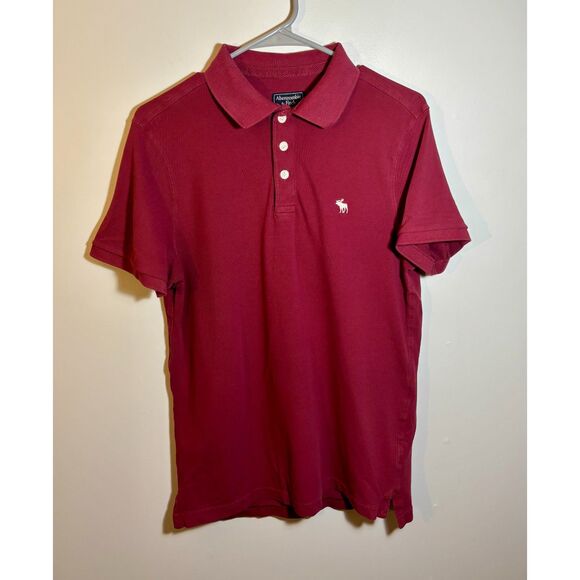 Abercrombie & Fitch Men’s Polo Shirt Red Short Sleeve Moose Logo Size M Medium - Picture 1 of 4